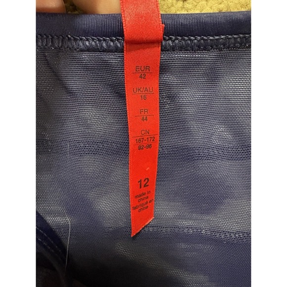 Spanx One Piece Swimsuit Women 12 Built in Bra Navy Stripe Adjustable Straps - Picture 3 of 5